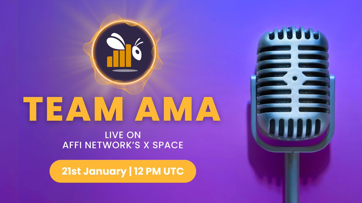Affi_Network's tweet photo. ๐๏ธ WEEKLY AFFI NETWORK AMA
โฐ 12PM UTC, 21st January
๐ Affi Network's Live X Space
Set a reminder below & drop your questions in the comments!
#AffiNetwork #AMA https://t.co/sI1usnJjRq