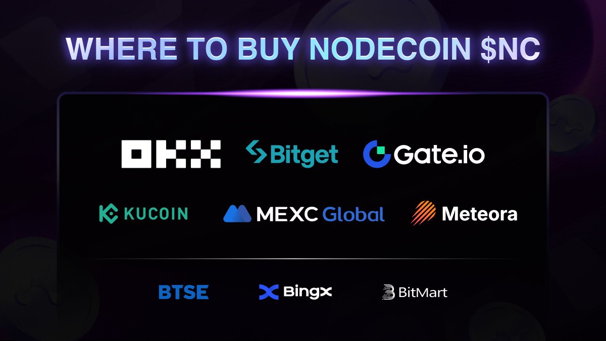 The future of decentralized AI starts here! 🌐
Nodecoin $NC is Live now trading on:
@OKX
@bitgetglobal
@gate_io
<a href="/kucoincom/">KuCoin</a>
<a href="/MEXC_Official/">MEXC</a>
<a href="/BTSE_Official/">BTSE</a> 
<a href="/BingXOfficial/">BingX</a>
<a href="/BitMartExchange/">BitMart</a>