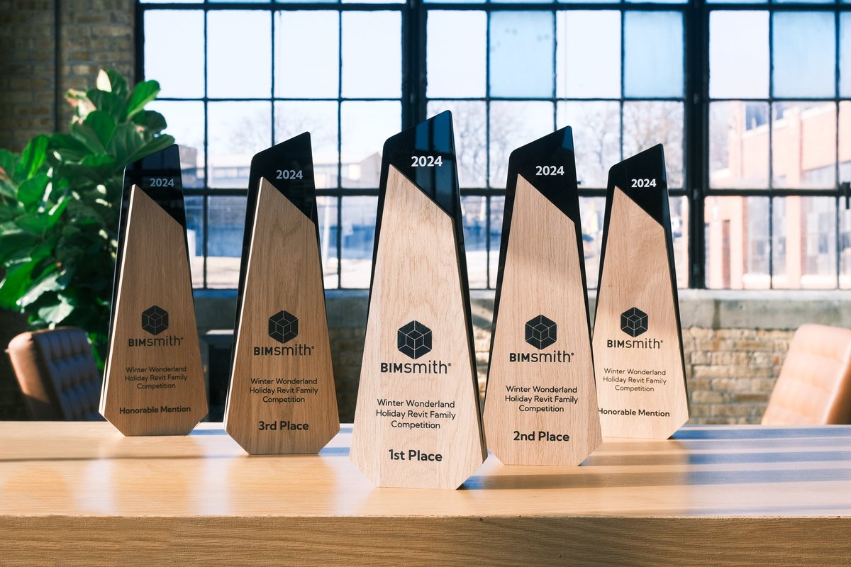 🏆 The trophies for the 2024 BIMsmith Winter Wonderland competition are ready!

Learn more about the winners and their designs 👉blog.bimsmith.com/Introducing-th…

Thanks for inspiring us all! 💙
#BIMsmith #RevitDesign #BIMCommunity