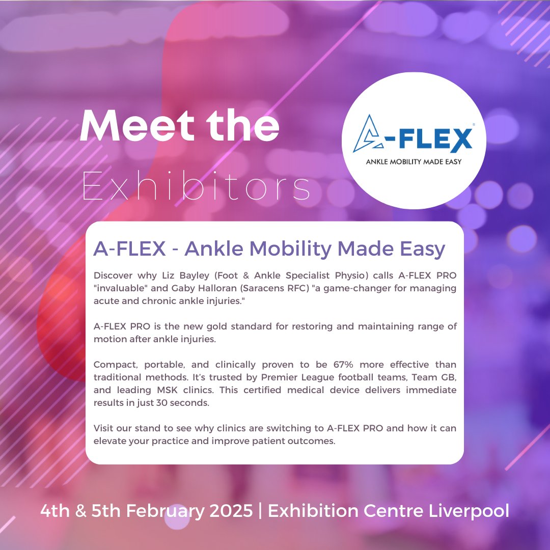 Discover A-FLEX PRO for ankle injury recovery. 
Compact, portable &amp; 67% more effective than traditional methods.

Visit their stand to find out more. 

footandankleshow.com