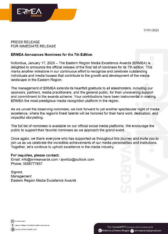 ermeawards's tweet photo. For immediate release https://t.co/TalJs9Yucp