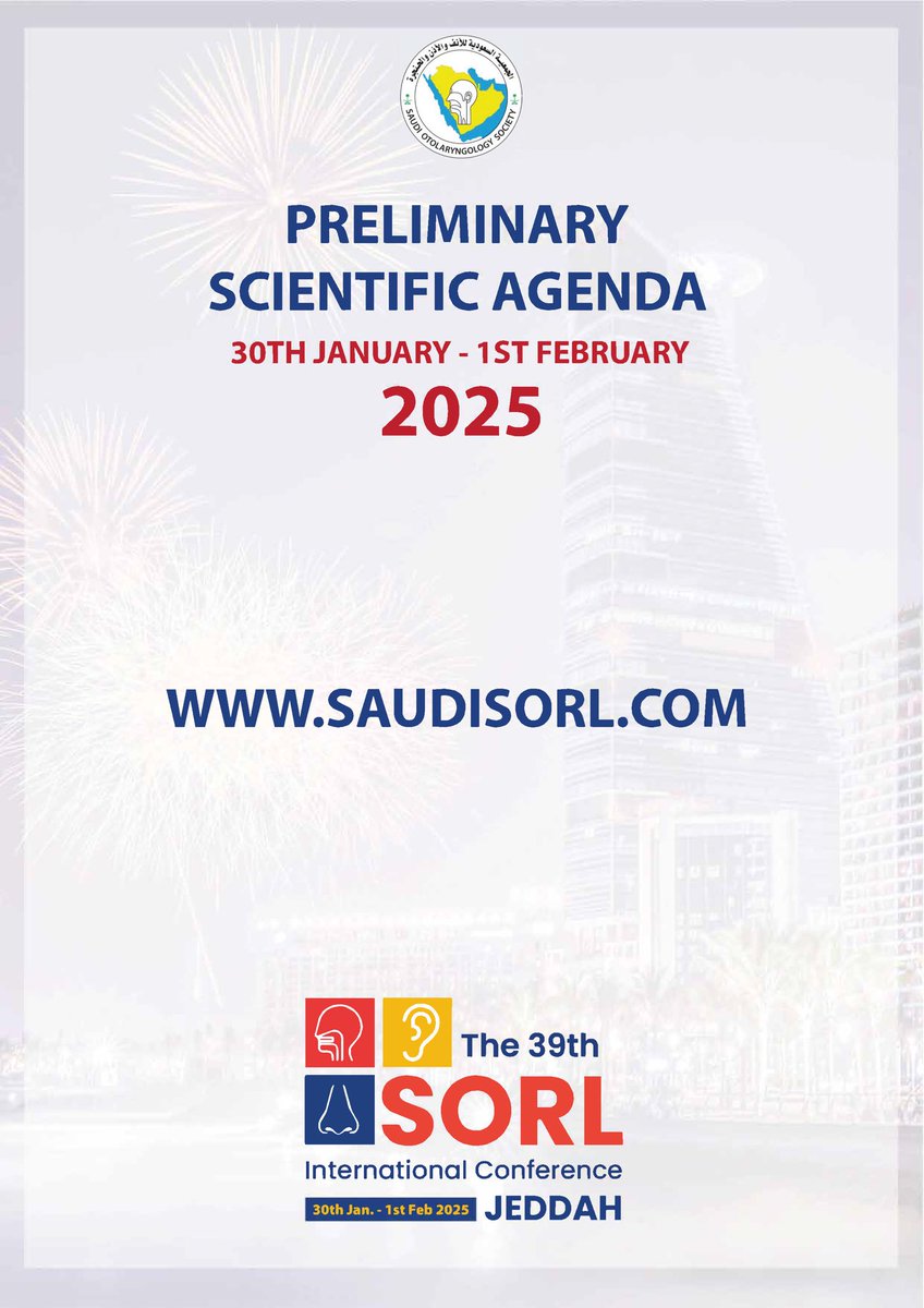 📢 The wait is over! The Scientific Agenda for the 39th ISORL Society Jeddah Conference is now LIVE! 🌟🩺
Get ready for an inspiring lineup of sessions, world-class speakers, and the latest innovations in ENT.

📲 Explore the full program now at 

saudisorl.com