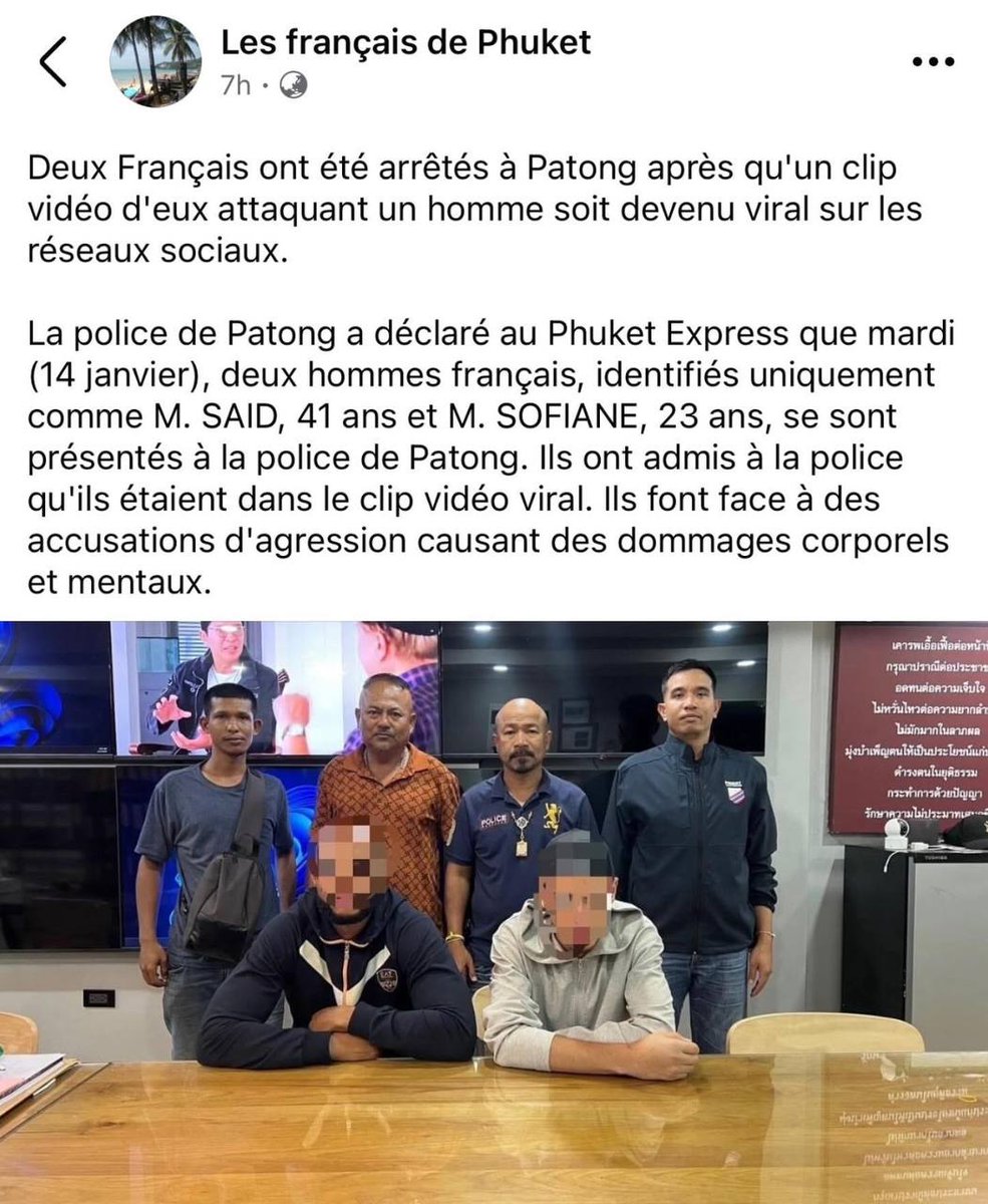 F_Desouche's tweet photo. Deux citoyens français arrêtés pour l’agression violente d’un birman à Patong (Thaïlande) https://t.co/7CFfMJmhiu https://t.co/s2s3PWyQK2