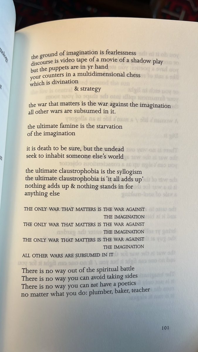 Hajar Press (@hajarpress) on Twitter photo Reading Diane di Prima today.
‘There is no way out of the spiritual battle
There is no way you can avoid taking sides
There is no way you can not have a poetics
no matter what you do’
— Revolutionary Letter #75
Thanks for your wisdom, Diane ❤️🔥
<a href="/Silver_Press_/">Silver Press 🌙</a> Reading Diane di Prima today.
‘There is no way out of the spiritual battle
There is no way you can avoid taking sides
There is no way you can not have a poetics
no matter what you do’
— Revolutionary Letter #75
Thanks for your wisdom, Diane ❤️🔥
<a href="/Silver_Press_/">Silver Press 🌙</a>