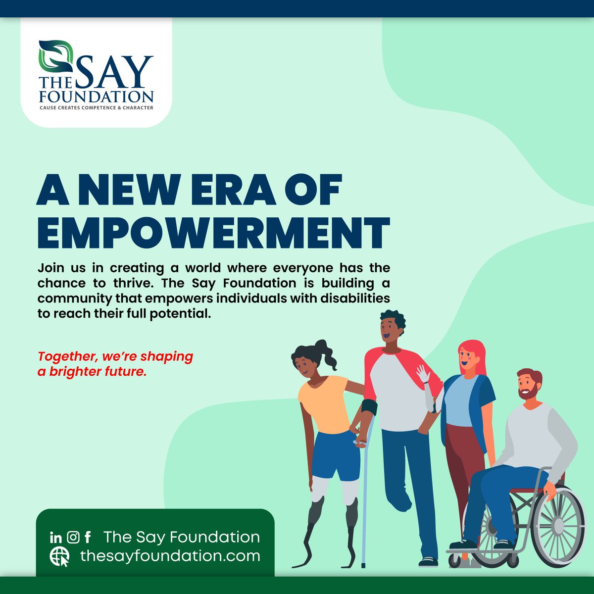 TSAYFoundation's tweet photo. Empowering individuals with disabilities to reach their full potential. Join The Say Foundation in creating a brighter future.

Visit: https://t.co/lczSb5PsBr

#thesayfoundation #empowerment #disabilityawareness #accessibility #inclusion #nonprofit #charity #givingback https://t.co/VAB6scwq8G