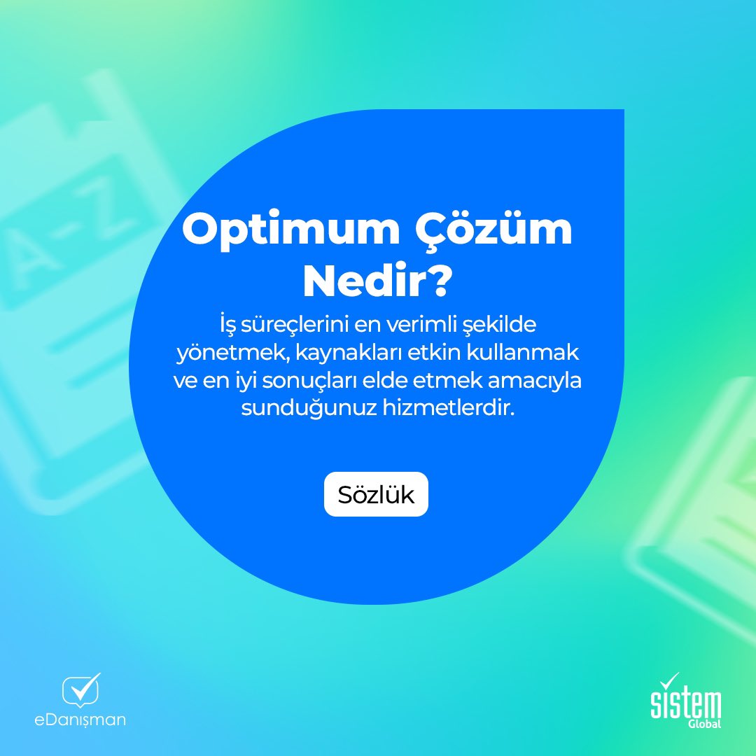 📌Optimum Çözüm Nedir?

İş süreçlerini en verimli şekilde yönetmek, kaynakları etkin kullanmak ve en iyi sonuçları elde etmek amacıyla sunduğunuz hizmetlerdir.

#eDanışman #optimumçözüm