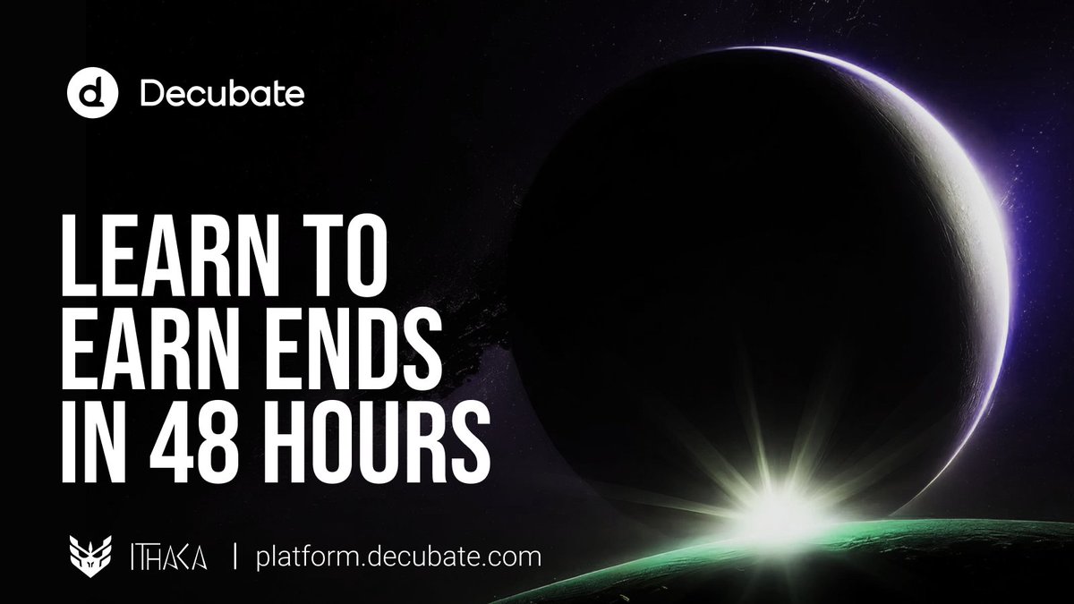 🎉 $80K in Rewards — Only 48 Hours Left for <a href="/IthacaProtocol/">Ithaca Protocol</a> L2E!

The clock is ticking! Don’t miss your chance to be part of the Ithaca Learn-to-Earn (L2E) event and grab your share of $80,000 in rewards.

🔸 Ithaca L2E Event – Join now at: platform.decubate.com/project/ithaca…

⏳ Deadline: