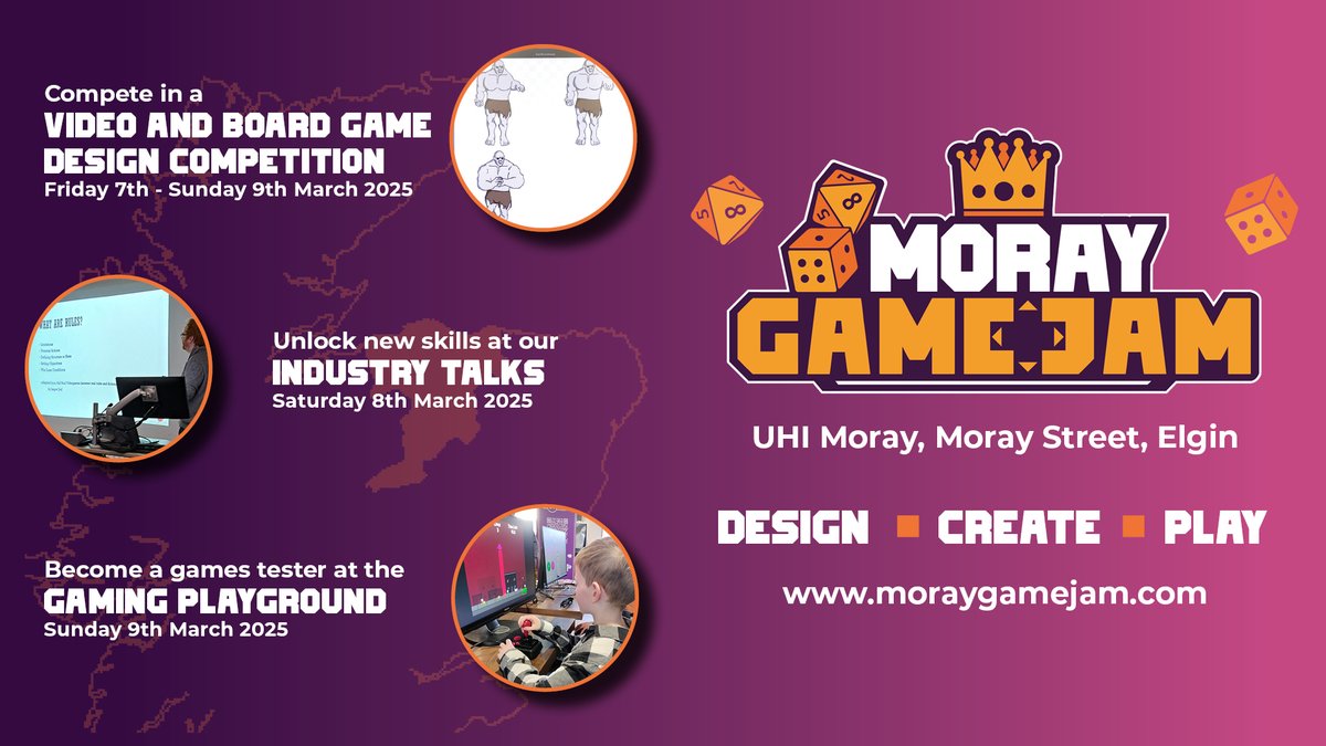 UHI Moray (@uhimoray) on Twitter photo <a href="/MorayGameJam/">MorayGameJam</a> is back for 2025!
Why join? It's simple:
☕Network with industry pros & fellow enthusiasts
🕹️Learn from game developers
👾Create a game from scratch
♟️Showcase your work & get valuable feedback
Register NOW👉moraygamejam.com
#MorayGameJam #UHIMoray <a href="/MorayGameJam/">MorayGameJam</a> is back for 2025!
Why join? It's simple:
☕Network with industry pros & fellow enthusiasts
🕹️Learn from game developers
👾Create a game from scratch
♟️Showcase your work & get valuable feedback
Register NOW👉moraygamejam.com
#MorayGameJam #UHIMoray