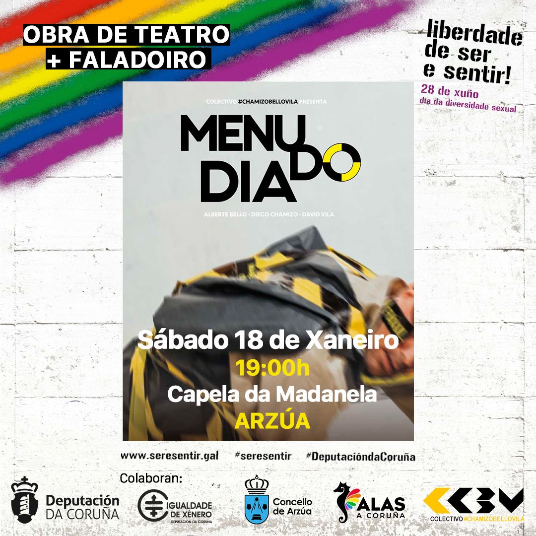 alasacoruna's tweet photo. 🏳️‍🌈Finde de #CulturaLGTBI en @Cedeira_oficial e #Arzúa, grazas á campaña da @Depucoruna, Liberdade de #SerESentir

🎭Ben gozar do bo teatro comprometido cos DDHH e dun faladoiro posterior á peza. 

🤑A entrada é de balde ata completar o aforo https://t.co/aOthXFCOuW