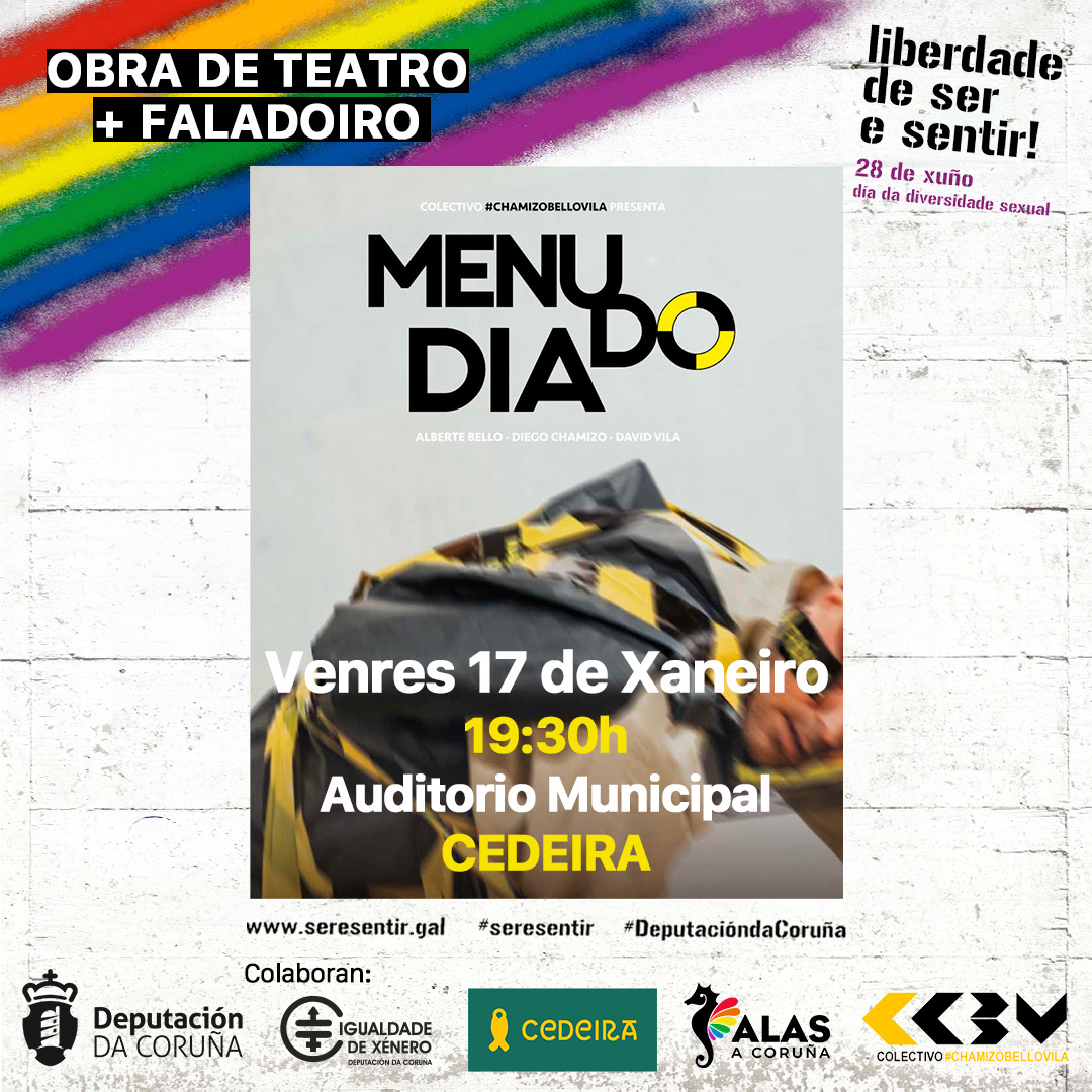 alasacoruna's tweet photo. 🏳️‍🌈Finde de #CulturaLGTBI en @Cedeira_oficial e #Arzúa, grazas á campaña da @Depucoruna, Liberdade de #SerESentir

🎭Ben gozar do bo teatro comprometido cos DDHH e dun faladoiro posterior á peza. 

🤑A entrada é de balde ata completar o aforo https://t.co/aOthXFCOuW