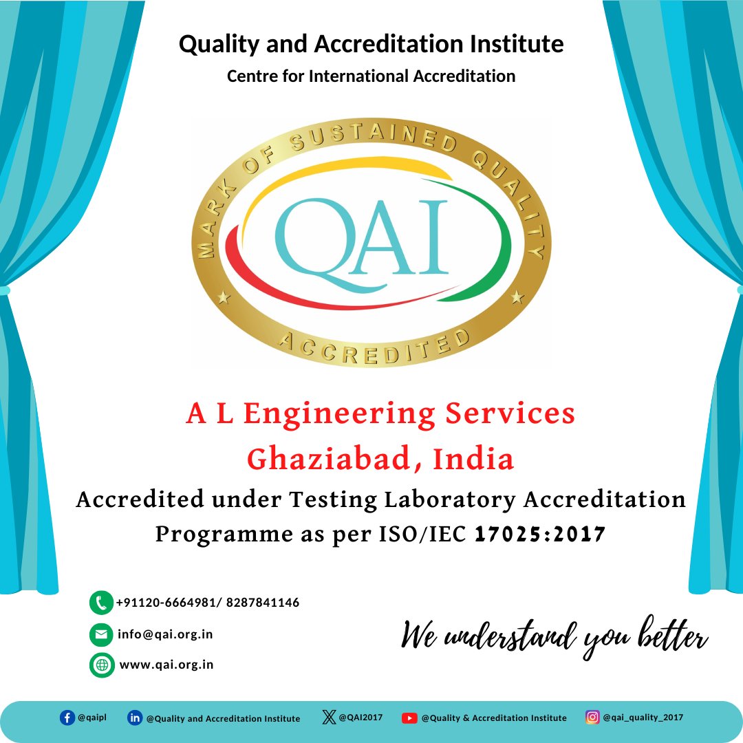 We are delighted to accredit A L Engineering Services, #Ghaziabad #India
Congratulations to the team of lab for achieving this recognition.
#Testing
