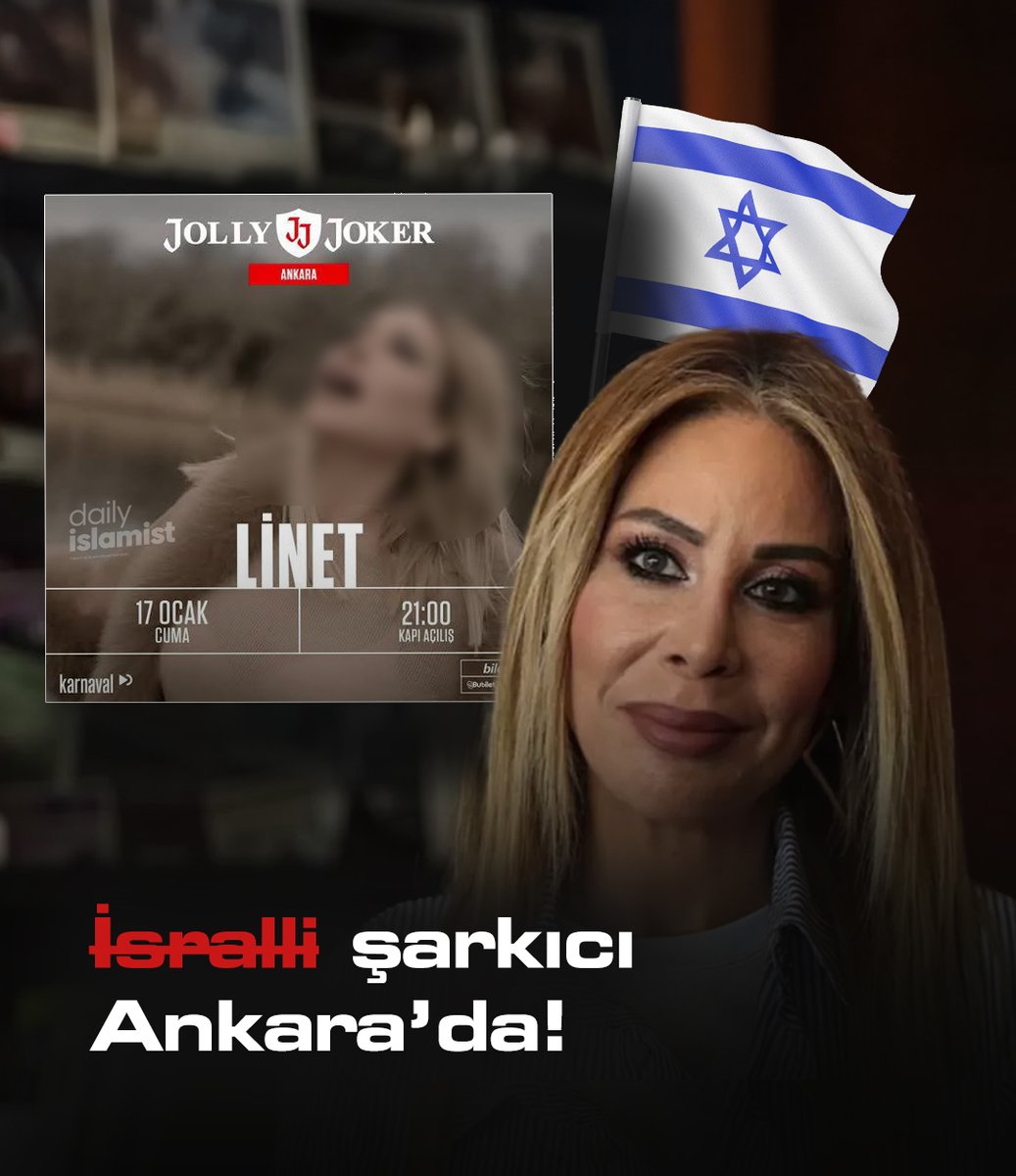 dailyislamist's tweet photo. 🔴 Hamas’a ‘katil’ diyen İsrailli Türk vatandaşı şarkıcı Linet Menashe’nin bugün 21.00’de Ankara’da konser vermesi planlanıyor.

STK’lar konser iptal edilmediği taktirde aynı alanda protesto gerçekleştirme çağrısında bulundu. https://t.co/UoErZGKPyr