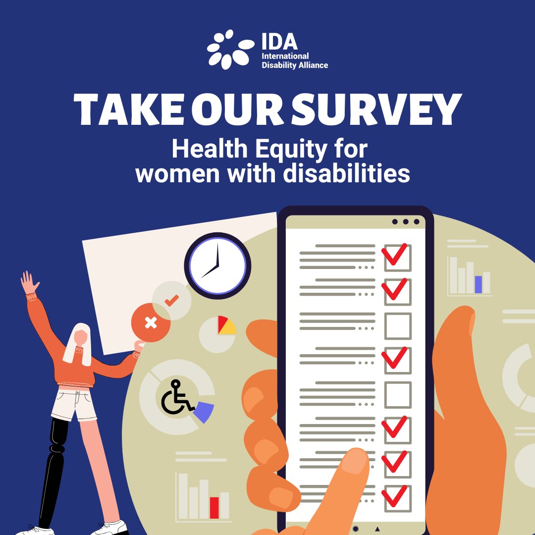 📢 Have your say on health equity!

📊IDA is conducting a survey to learn about the experiences of women with disabilities accessing health services &amp; participating in health planning, implementation, or monitoring.

🗣️ Available in EN, AR, FR, ESP &amp; IS
👉 idata.tools/survey/-OCmEzz…