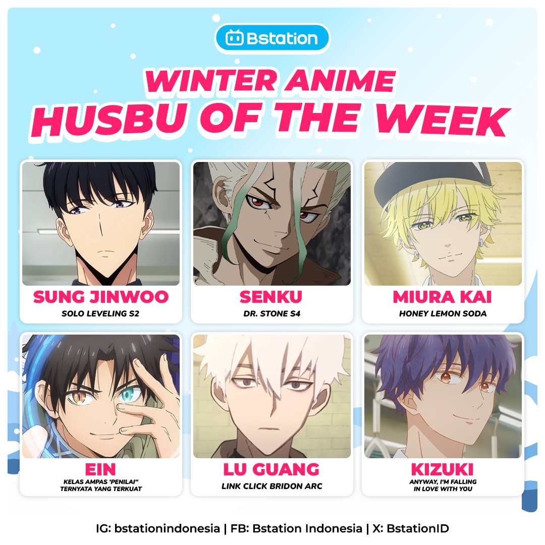 BstationID's tweet photo. [📊Polling] Gantian! sekarang buat cewe-cewe nih, mana husbu-mu di winter anime 2025 ini? komen ya!

#bstationindonesia #animebstation #bstationbeyondanime #bstationwinteranime❄️ #Polling #husbu #husbando https://t.co/lJa0xTWh1i