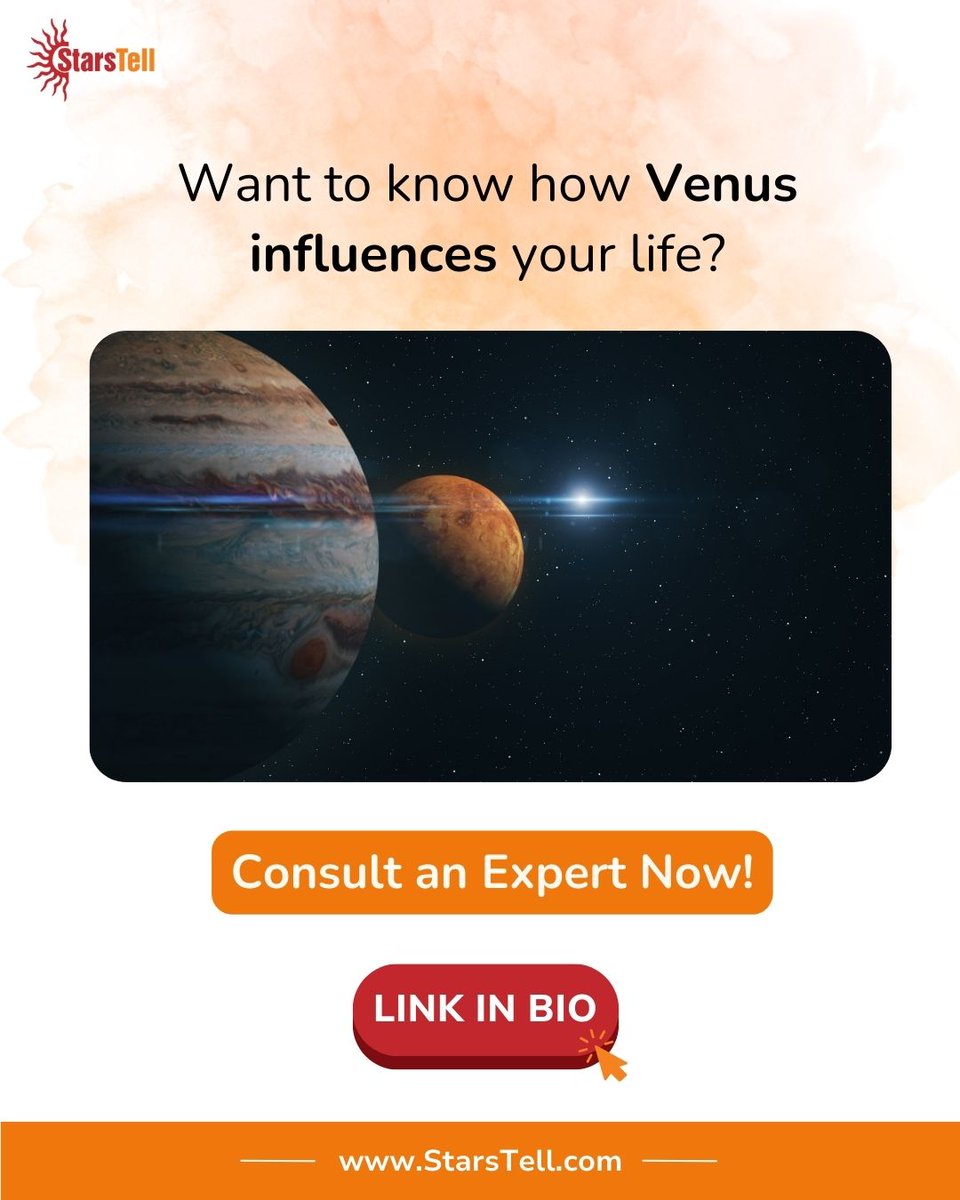 YourStarsTell's tweet photo. How will Venus impact your life? 🌟
📲 Consult an expert today! Link in bio.

#FunFactFriday #AstrologyFacts #ShukraPlanet #VenusInAstrology #StarsTell #AstrologyGuidance #yourstarstell #starstellhoroscope #talktoastrologerstarstell #startellastrology #astrology #planets https://t.co/VhvMIHZhYJ