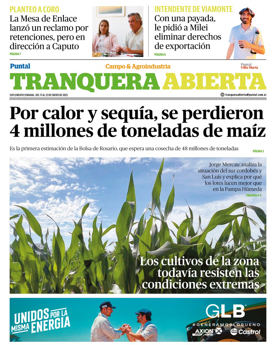 DiarioPuntal's tweet photo. ✅ Compartimos la TAPA de #DiarioPuntal de este viernes 17 de enero.
🌽 Recordá que, como cada viernes, viene con el #Suple de #TranqueraAbierta con noticias e información de actualidad del agro de Río Cuarto y el sur de la provincia de Córdoba. https://t.co/B3Tyt60GHN