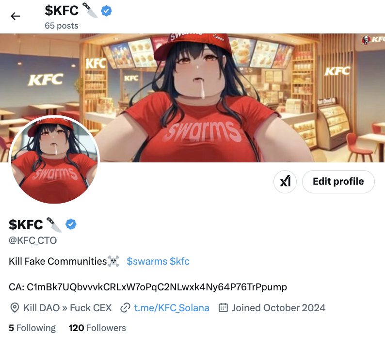 KFC_CTO's tweet photo. X Premium Verifiedβ
Join us on the journey of #KillFakeCommunities!
$KFC CA: C1mBk7UQbvvvkCRLxW7oPqC2NLwxk4Ny64P76TrPpump https://t.co/hCJuySzmMf