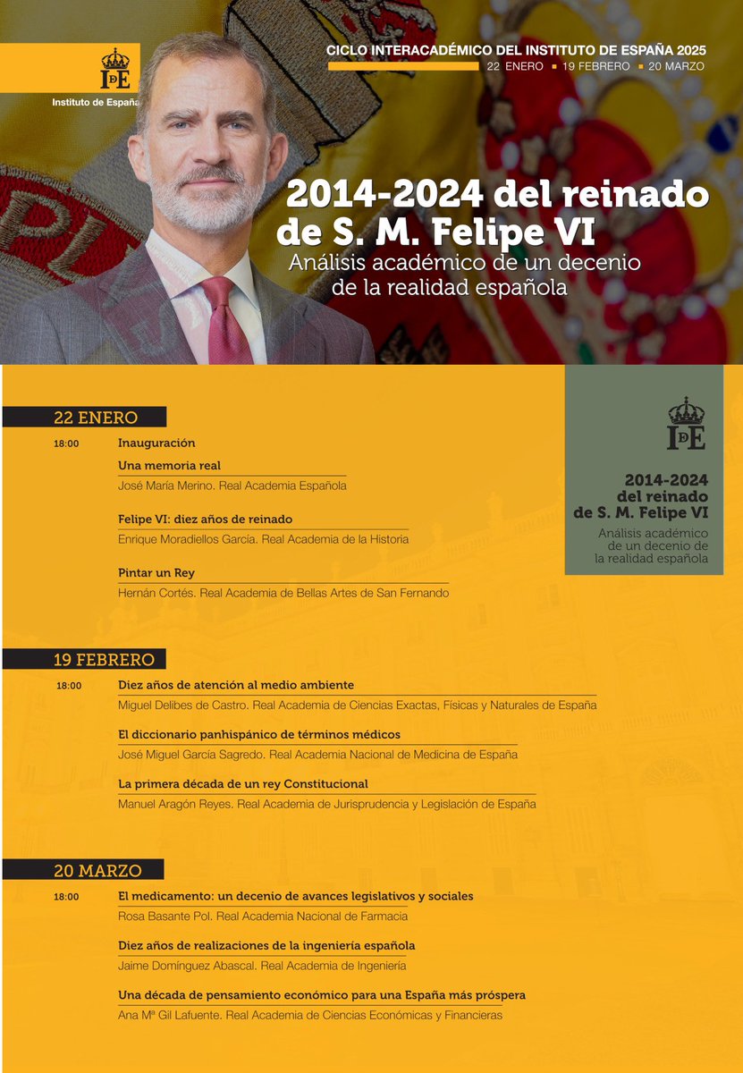El Instituto de España analiza la década de reinado de Felipe VI en su ciclo inter-académico desde las perspectivas humanista, científica y jurídica. El 20 de marzo participa, entre otros, Jaime Domínguez Abascal, presidente de la RAI.

INFO: l1nq.com/VOjsK