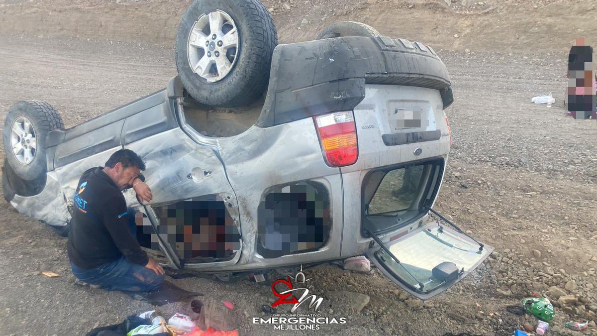 #Mejillones 🚨 #EM ⚠️
07:30hrs Unidades de emergencias de la comuna concurren a Ruta 1 km 80 por accidente vehicular. 
Volcamiento de vehículo menor. 
Información preliminar indica 4 personas lesionadas. 
Al lugar personal de #SAMU #Bomberos #Carabineros y Seguridad Pública.