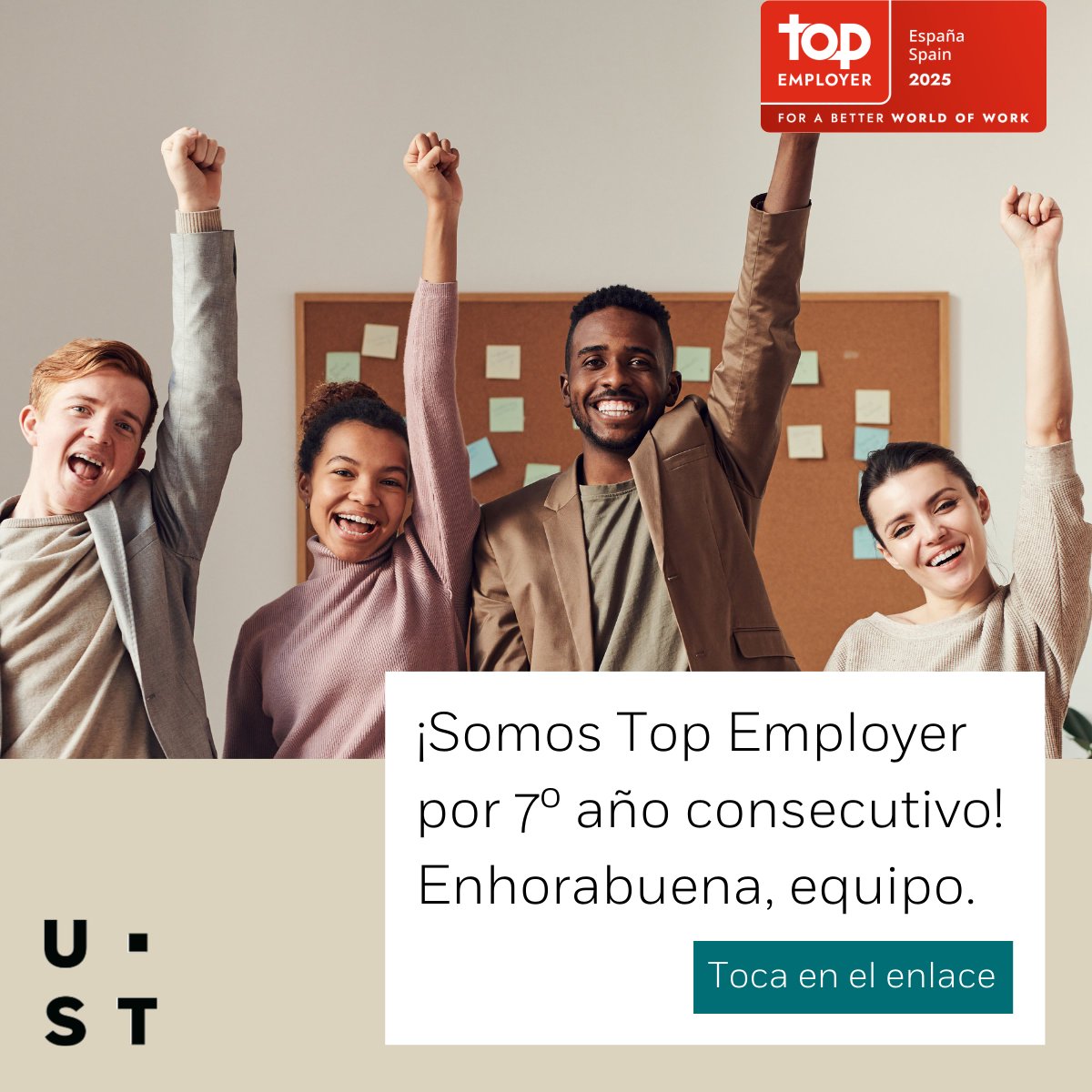 🏆 ¡UST España es <a href="/TopEmployers_Sp/">Top Employers España</a> 2025!

Renovamos este reconocimiento y sumamos el sello Large Enterprise, único en el sector IT en España. 🌍

Gracias a nuestro #USTeam por su dedicación. ¡Lo logramos juntos! 🤗

Más info: bit.ly/3WmGP6y

#UST #TEI #TopEmployers2025