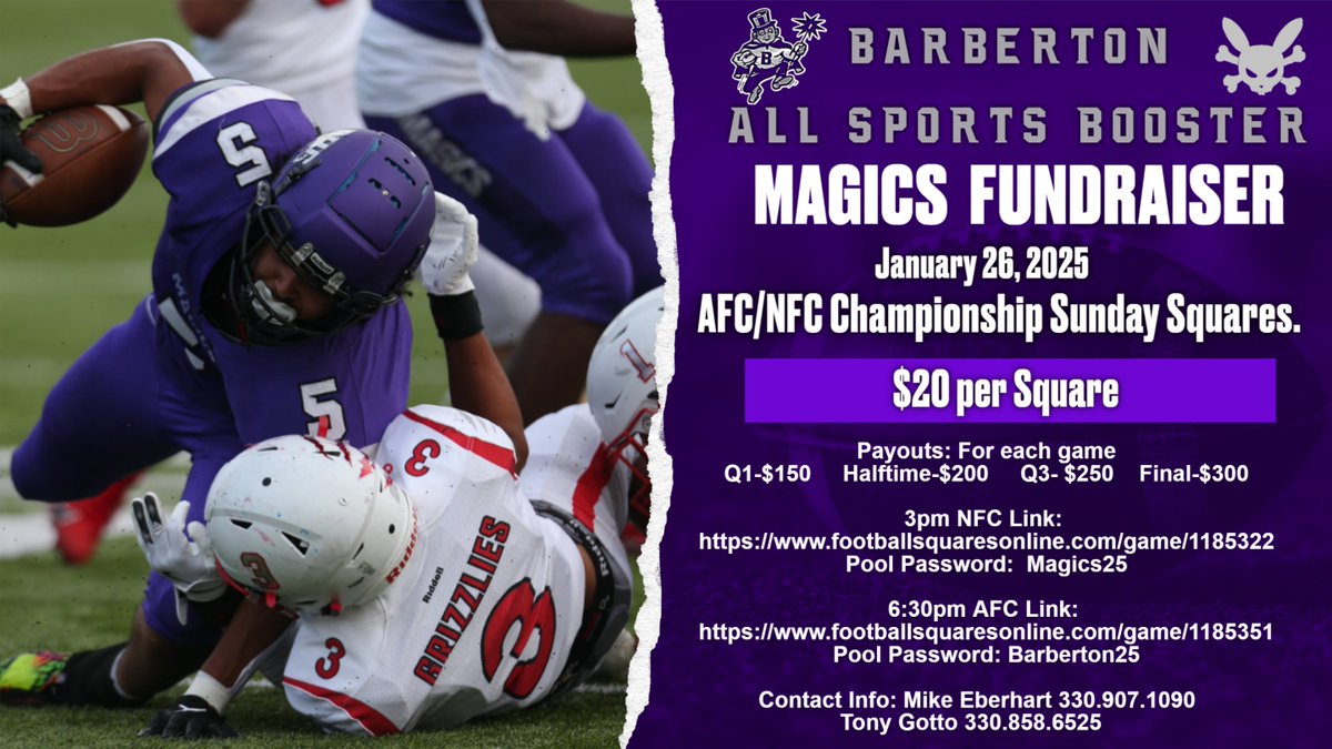 Barberton Football (@magicsfb) on Twitter photo Support your Football Magics! and win some CASH!! Feel free to reach out to the contact numbers below for more information! Support your Football Magics! and win some CASH!! Feel free to reach out to the contact numbers below for more information!