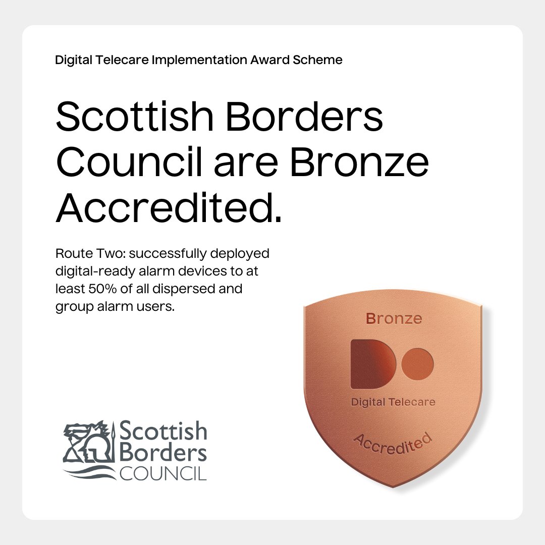 Scottish Borders Council has been awarded the Bronze Digital Telecare Implementation Award! 🥉 This highlights their progress in transitioning from A2D, ensuring better service and support for over 1300 users 👏

Read more here  ➡️ bit.ly/4jmHVsG