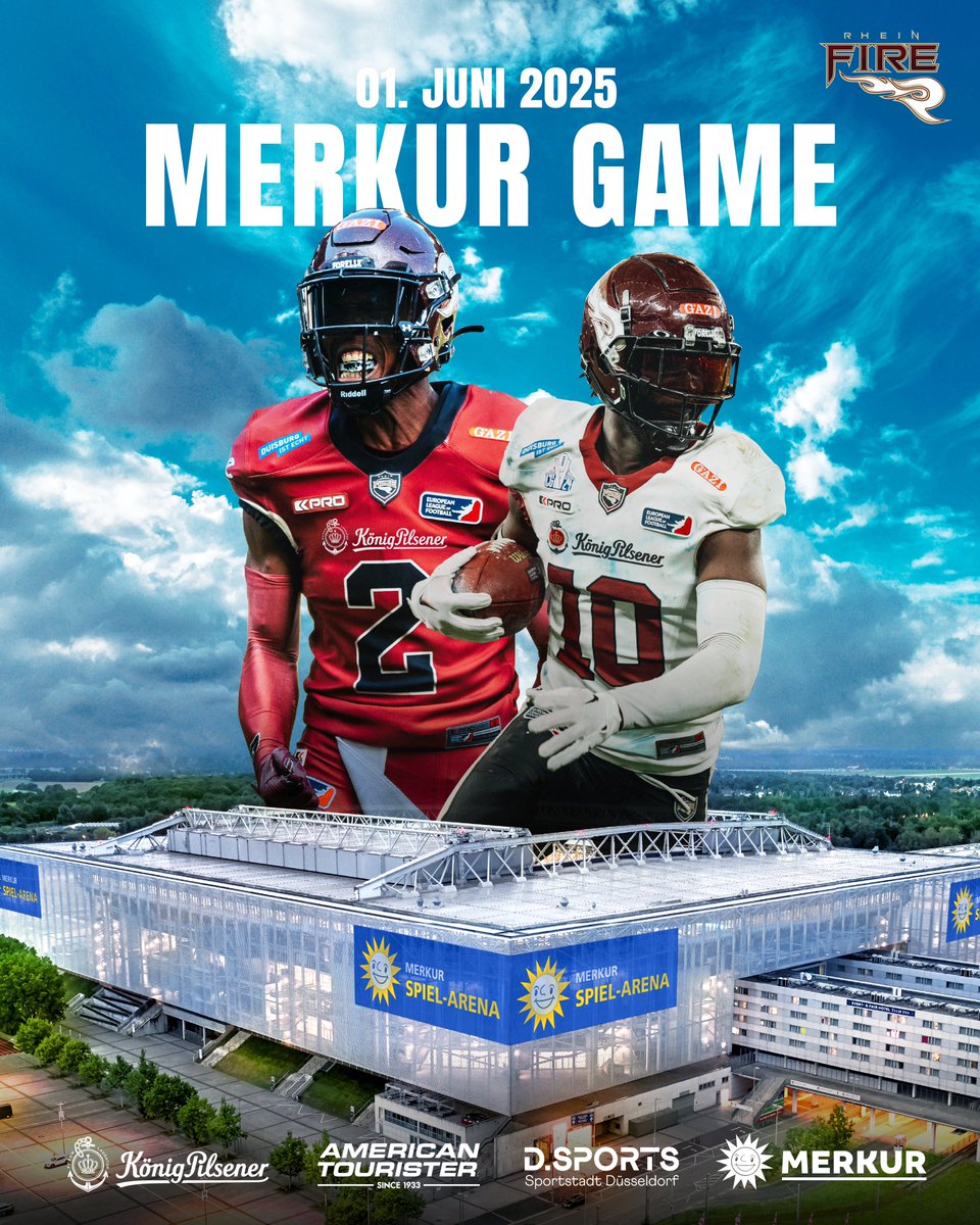 Rhein_Fire's tweet photo. HOME OPENER 🏟️🔥
On June 1, 2025, we will make history. Rhein Fire is back in Düsseldorf!

📅 01.06.2025
🆚 @viennavikings 
🏟️ Merkur Spiel-Arena, Düsseldorf
🎟️ Tickets available Monday, 5:00 PM‼️

#RheinFire #Düsseldorf #MerkurSpielArena #TheBoysarebackinTown #MerkurGame https://t.co/UzBETalf5T