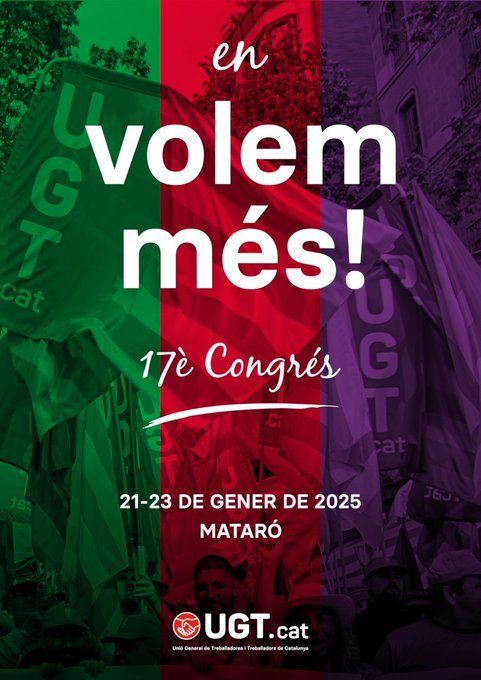 Del 21 al 23 de gener centenars d'ugetistes ens trobarem a Mataró per celebrar el 17è Congrés de la <a href="/ugtcatalunya/">UGT de Catalunya</a> (✏️Sabíeu que el diccionari de l'<a href="/iec/">IEC</a> recull la paraula 'ugetista'?🥰)