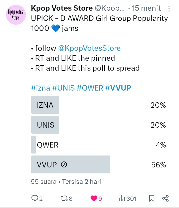 yzsofttgrace's tweet photo. @KpopVotesStore Done for VVUP https://t.co/AqO58BRZVH