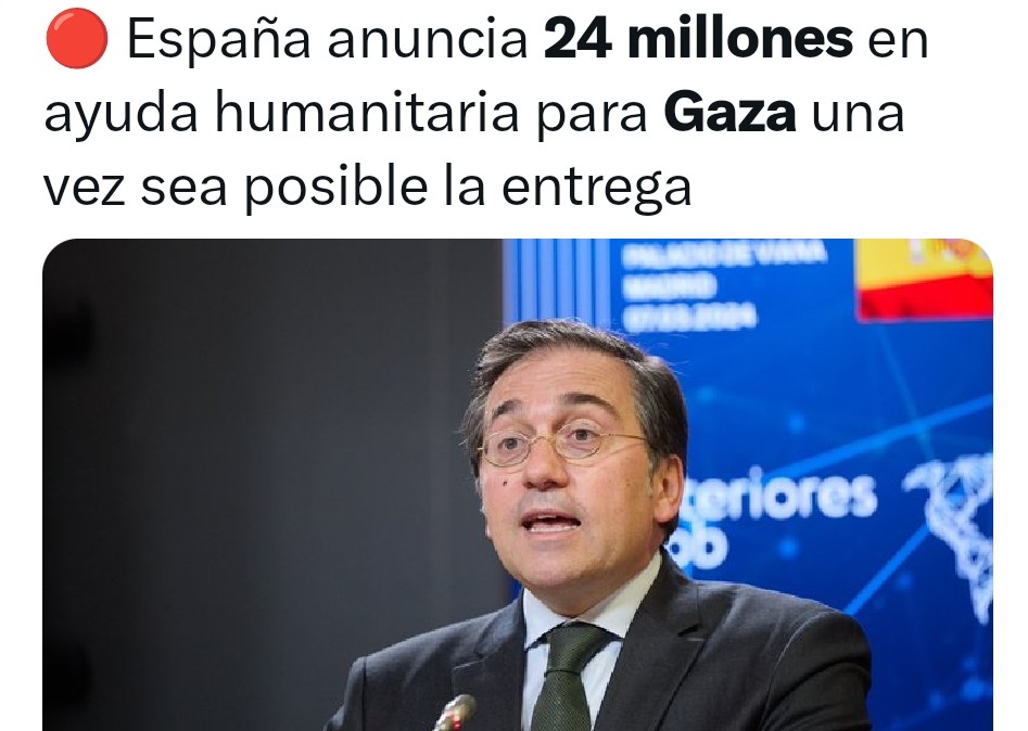 Sueldos penosos, cesta de la compra por las nubes, precio de la vivienda inaccesible, empleos precarios, gente pobre aunque trabaje, ayudas por catástrofes que no llegan, pero...
Mandamos a Gaza 24 millones de euros 
<a href="/PSOE/">PSOE</a> <a href="/sanchezcastejon/">Pedro Sánchez</a> #españa es un meme