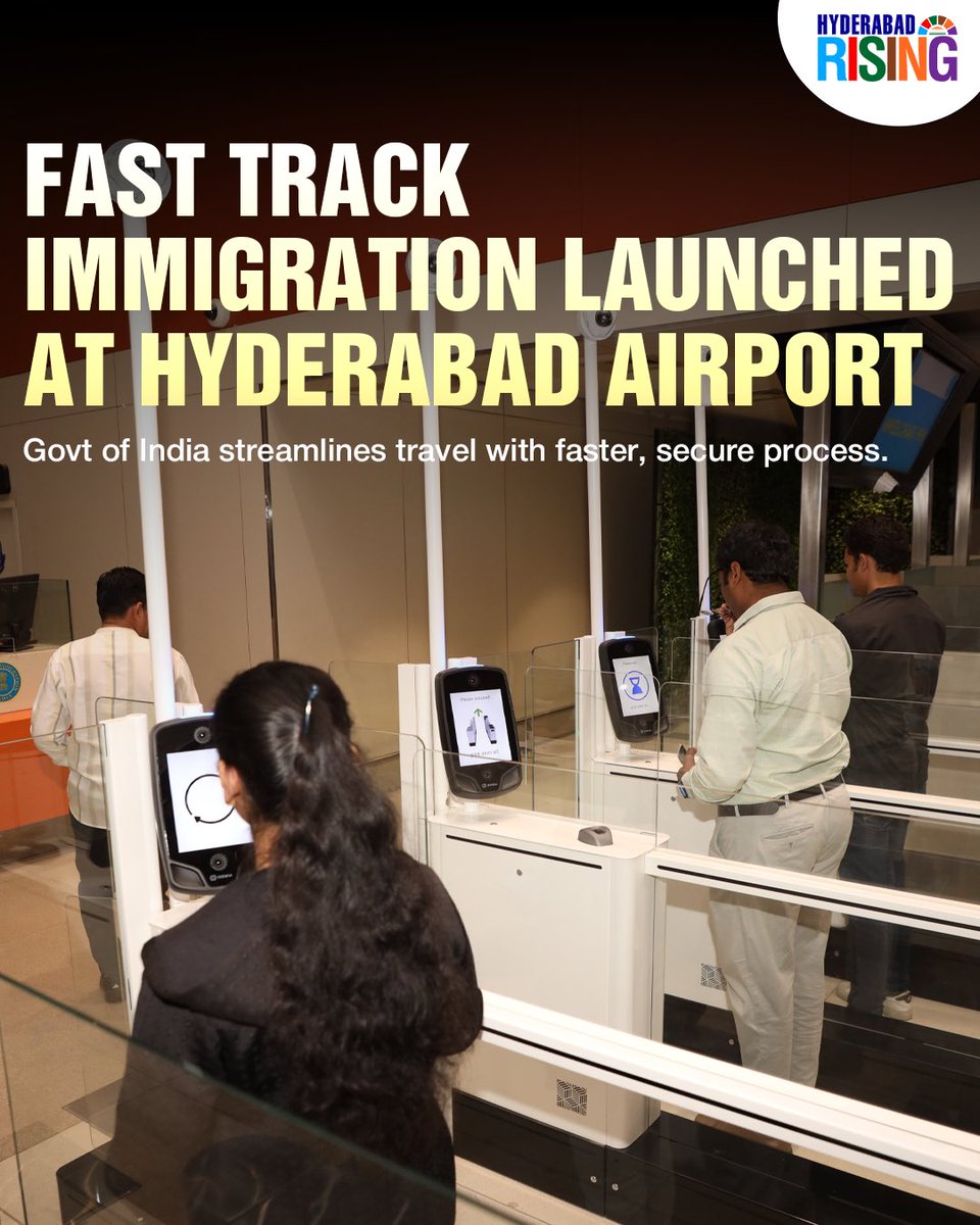 HydRising_1's tweet image. Say goodbye to long queues! The new Fast Track Immigration at Hyderabad Airport makes travel smoother and more secure.  

#TravelMadeEasy #HyderabadAirport #FastTrackImmigration