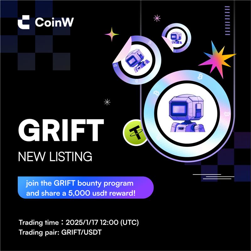 CoinWOfficial's tweet photo. 🚨 #CoinW Listing Alert! 🚨

GRIFT @orbitcryptoai will be listed on January 17, 2025, 12:00 UTC!

🔥 RT and join the $GRIFT bounty program and share a 5,000 USDT reward!

🔸 Deposit Opens: Jan 17, 2025, 11:00 UTC
🔸 Trading Starts: Jan 17, 2025, 12:00 UTC
🔸 Withdrawal Opens: Jan 18, 2025, 12:00 UTC

📚 Orbit is an #AI-driven project on the Solana blockchain, combining #DeFi with AI. It provides an AI-powered platform for automated DeFi trading.

Learn more: https://t.co/7aLnP9GGRb