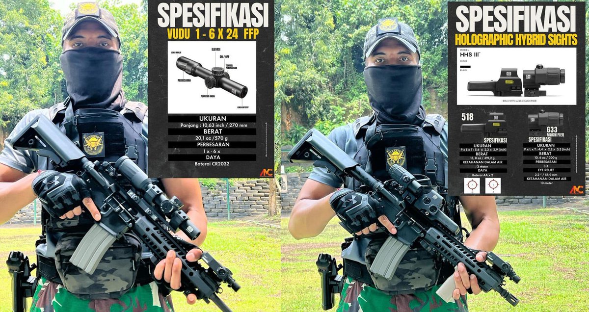 Hunk471's tweet photo. 🇮🇩 CAR-816 + Eotech Vudu / Eotech 518 & G33 magnifier + DBAL-I2 banyak juga yg sudah dilengkapi flashlight (Surefire)
📸12strongasabha https://t.co/zNauilWMCB