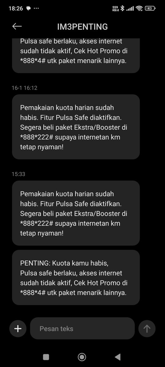 darmaRSD's tweet photo. @indosatim3 dapat sms gini padahal kuota internet masih 26 gb sekian, dan ndak bisa digunakan itu kenapa y min? https://t.co/my6ohTqgQj