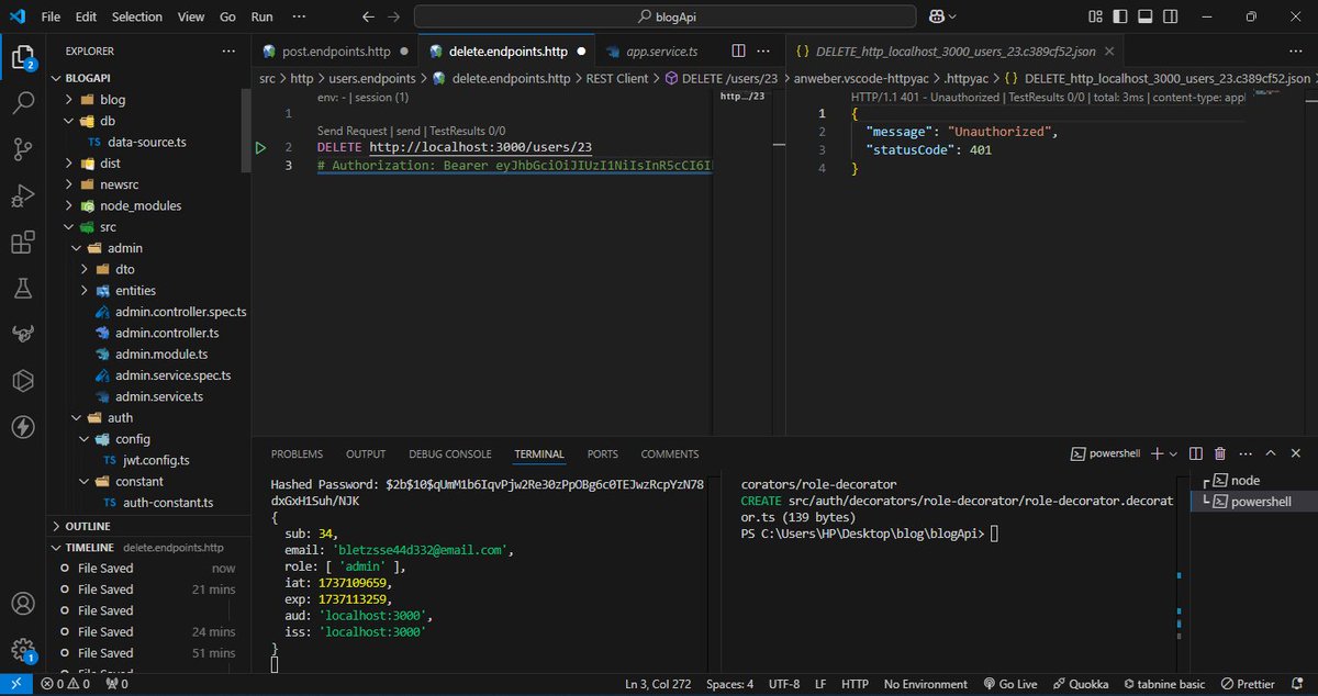 IbrahimOlufunbi's tweet image. Day 61/100:
Today I focused on:
✔️ Implementing Role-based guards for Admin &amp;amp; Users
✔️ Automatically assigning a default role during user creation
✔️ Secured delete endpoint to allow only Admins to delete users
#NestJS #BackendDevelopment #RoleBasedAccessControl #100DaysOfCode