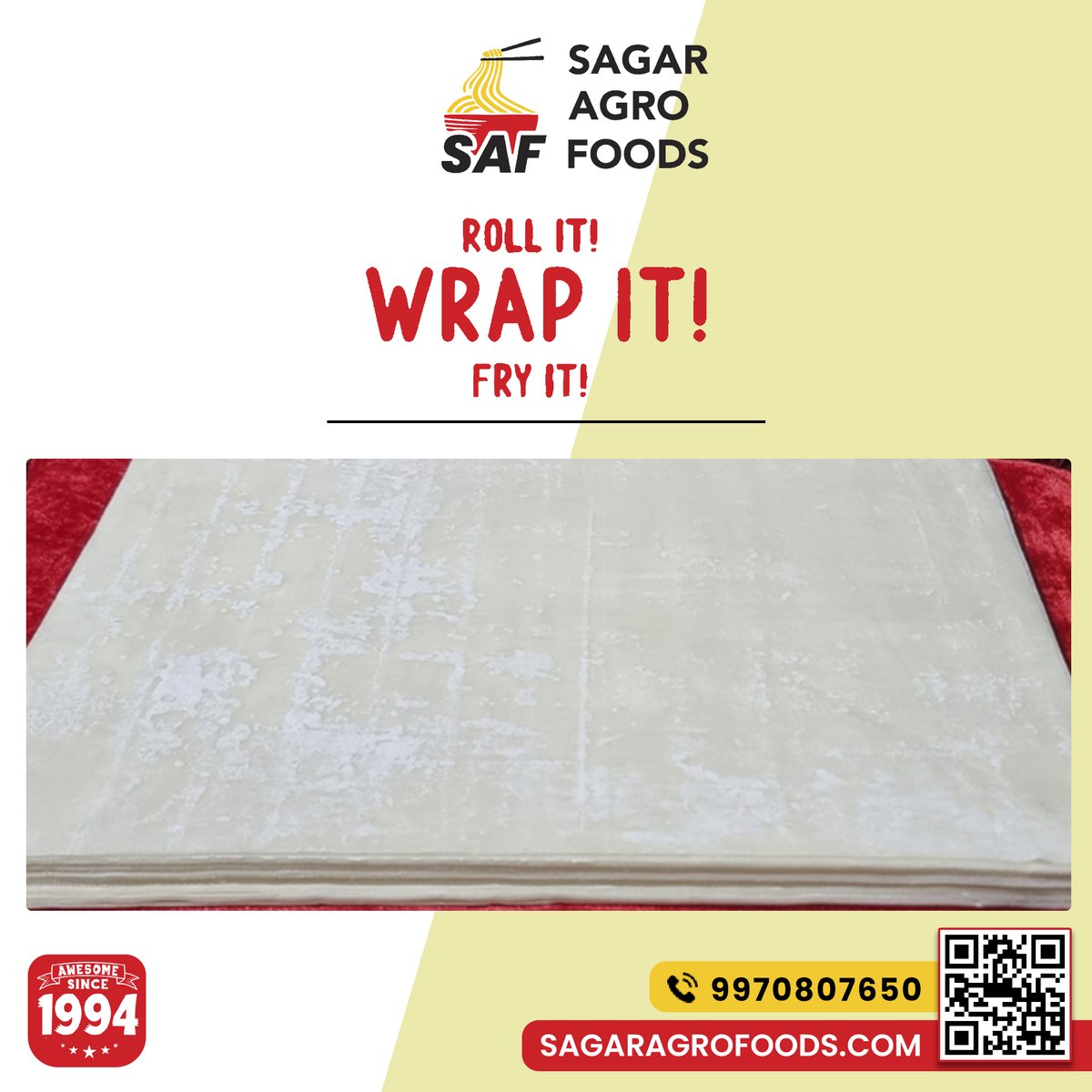 SagarAgroFoods's tweet photo. ROLL IT! WRAP IT! FRY IT! 🌯✨ Create delicious spring rolls effortlessly with our premium spring roll sheets from Sagar Agro Foods! #SpringRollSheets #CrispyDelights

🌐 https://t.co/ApinHhhPdb
📞+919307285683 / +919371037255 / +919970807650

#Sagaragrofoods #steamnoodles https://t.co/Urko3XfcB9
