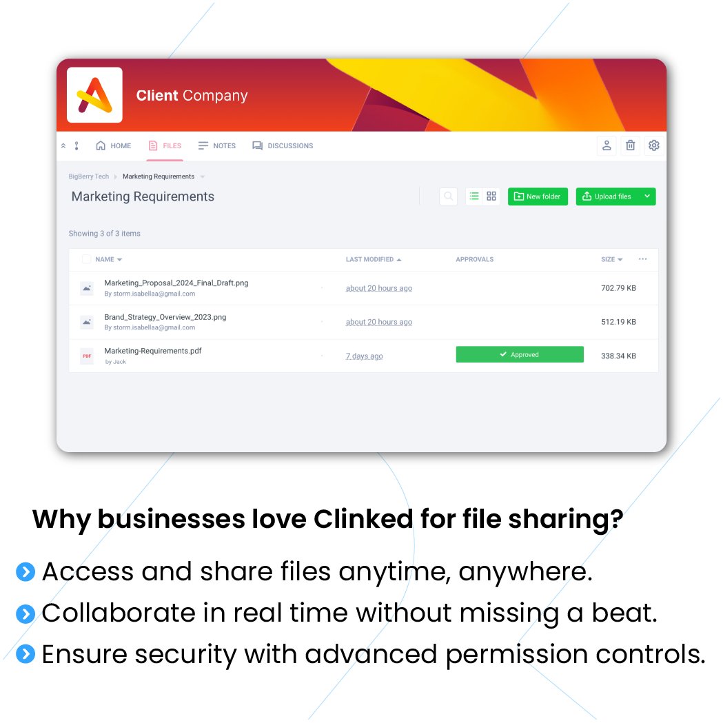 clinked's tweet image. 📂 Say goodbye to lost attachments and unreliable transfers. With Clinked:

✔ Store and share securely in one place
✔ Access files anytime, anywhere
✔ Set granular permissions for full control

Explore more: hubs.ly/Q032YVcC0
#FileSharing #Clinked