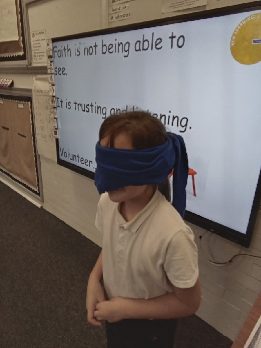 DeltaMerseyY6's tweet photo. In RE we are discussing faith and commitment. Rebecca showed faith by allowing herself to be directed around the classroom while blindfolded! #MPARE @DeltaMersey https://t.co/rBGOOqPDYU