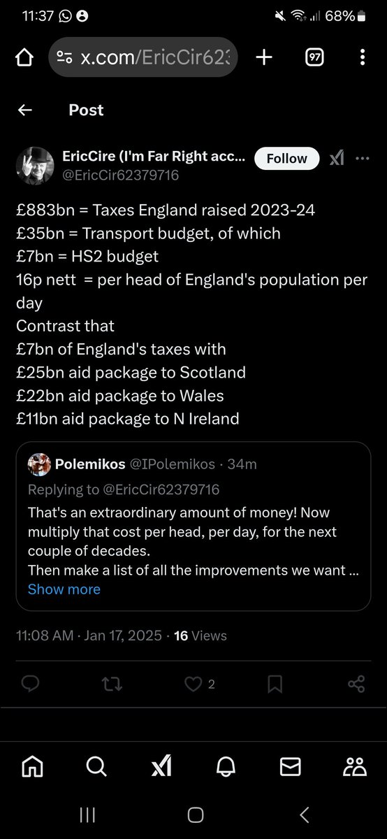 IPolemikos's tweet image. So @EricCir62379716 says #HS2 annual cost is almost equivalent to 70% of ££ the Treasury provides to operate services like health, education &amp;amp; policing in Northern Ireland.
70% of a country&apos;s entire infrastructure!!
But he thinks that shows HS2 is value for money🤣🤣🤣🤣
#StopHS2