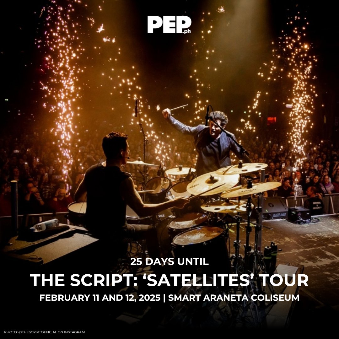 PEPalerts's tweet photo. Just 25 days until The Script’s highly anticipated return to Manila for their ‘Satellites’ World Tour! 🎤✨
Catch them live at the Smart Araneta Coliseum, Quezon City, on February 11 and 12, 2025. 🌟
Presented by Wilbros Live.
#TheScript #SatellitesWorldTour #TheScriptManila https://t.co/yWyoX91kxe