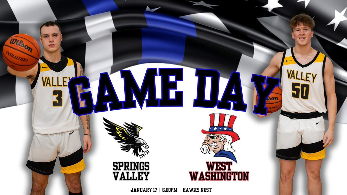 GAMEDAY
Tonight the Blackhawks will honor Deptuy Zac Andry. Thank you to all the First Responders that keep our community safe. 

🆚 West Washington
📍 Springs Valley Jr. Sr. High School
👑 Homecoming
🔵 Honorary Team Captain: Cree Andry 
🕰 6:00pm