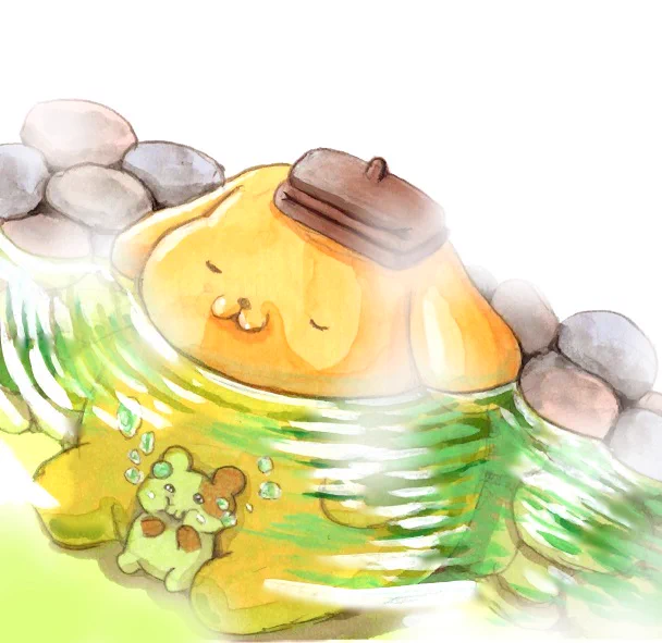 温泉ポムポムプリンちゃん#ポムポムプリン #マフィン #イラスト 