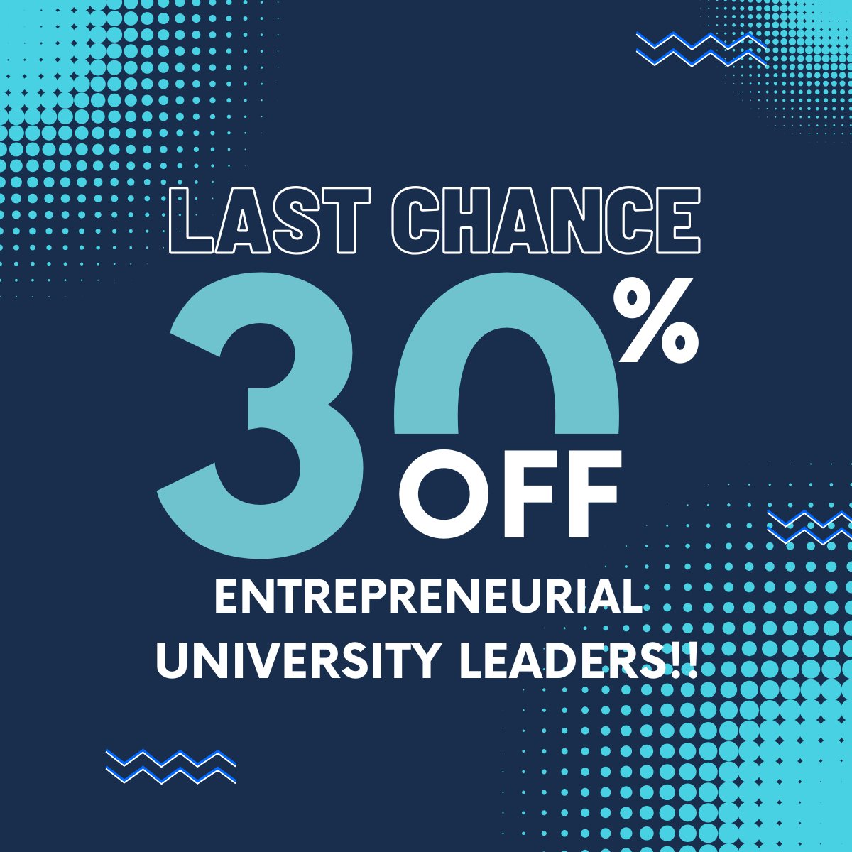 It’s your final chance to save 30%! Don’t miss this opportunity to claim our exclusive 30% holiday discount for the Entrepreneurial University Leaders programme. Offer ends today — register now to secure your savings! eu1.hubs.ly/H0fYhb90

*Discount applied after application