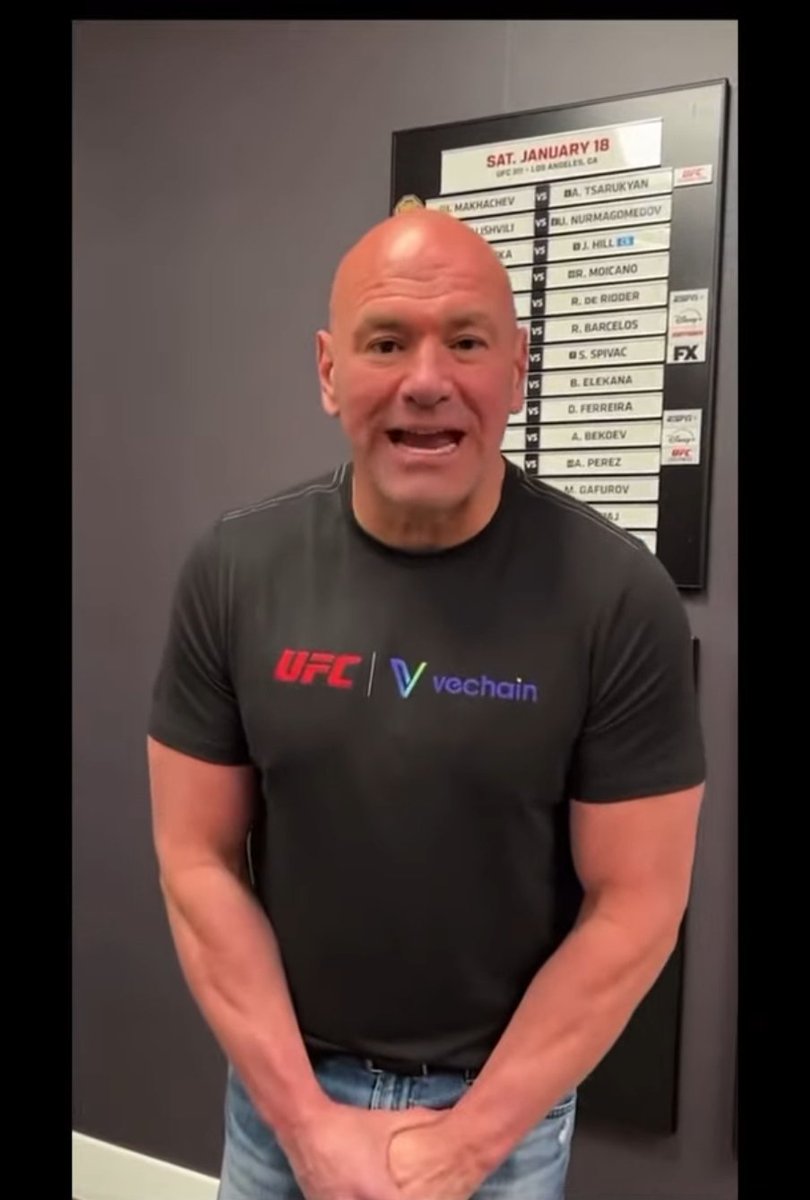 I remember when the most hardcore haters told everyone that Dana White would never ever touch or promote the VeChain partnership...

Guess what the man himself wore a VeChain shirt and posted it on X 🫡🫡