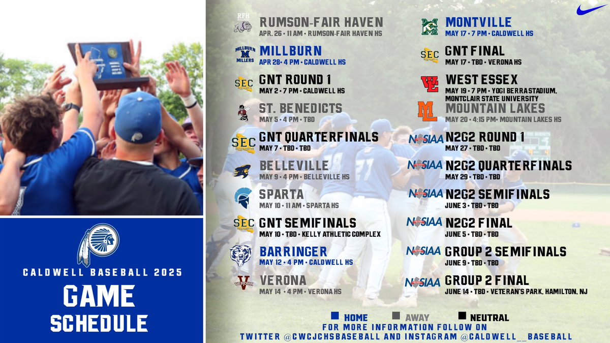 🚨2025 SCHEDULE🚨

Mark your calendars! 2025 Schedule is here. There are a lot of big games this season for the Baseball Chiefs. We can’t wait to get started. 

#CaldwellBaseball #NJBaseball #HomeGrown #SuperEssexConference #Relentless #TheBoysAreBack #HardworkForHardware #52Days