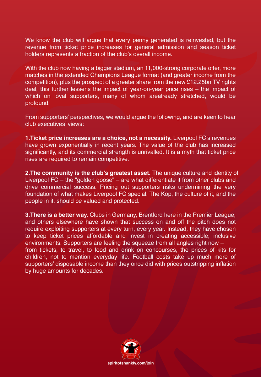 spiritofshankly's tweet photo. Representatives of 🆘, @SpionKop1906, @LFCWSC, @culturedlfc and the OLSC network have written to @LFC ahead of discussions around ticket pricing. 

#LFC #StopExploitingLoyalty https://t.co/4YqbY5uESI