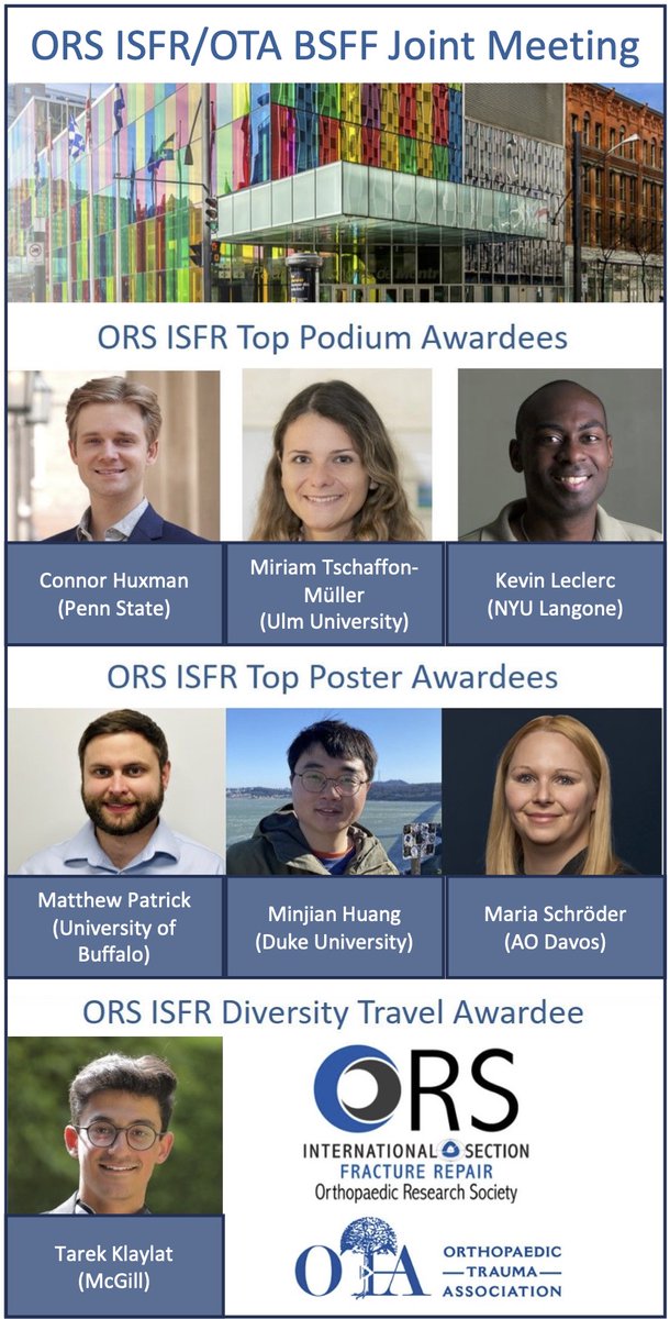 Happy new year to all <a href="/isfrfractures/">ORS ISFR</a> members! A short throwback to one highlight of 2024: the ORS ISFR/OTA BSFF Joint Meeting in Montréal, Canada was a great success! We saw a lot of wonderful presentations and posters, especially from our awardees: