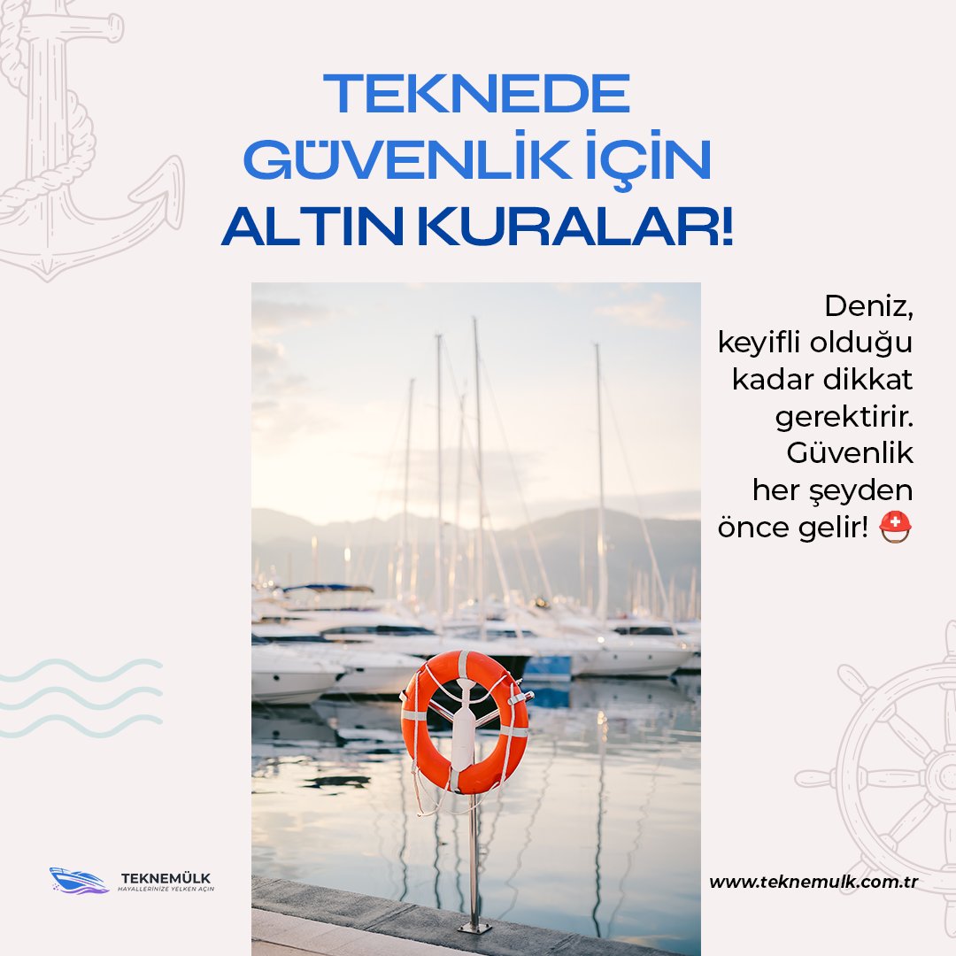 teknemulkcomtr's tweet photo. Tekne tatilinde mutlaka can yeleklerini kontrol edin, çocuklu aileler ekstra önlem alsın. Teknede kaymaz tabanlı ayakkabılar tercih edin ve kaptanın talimatlarına uymayı unutmayın. 🚤🦺👟👨‍✈️

 #GüvenliTatil #DenizKuralları #TekneYaşamı https://t.co/q8ArgY9ztX