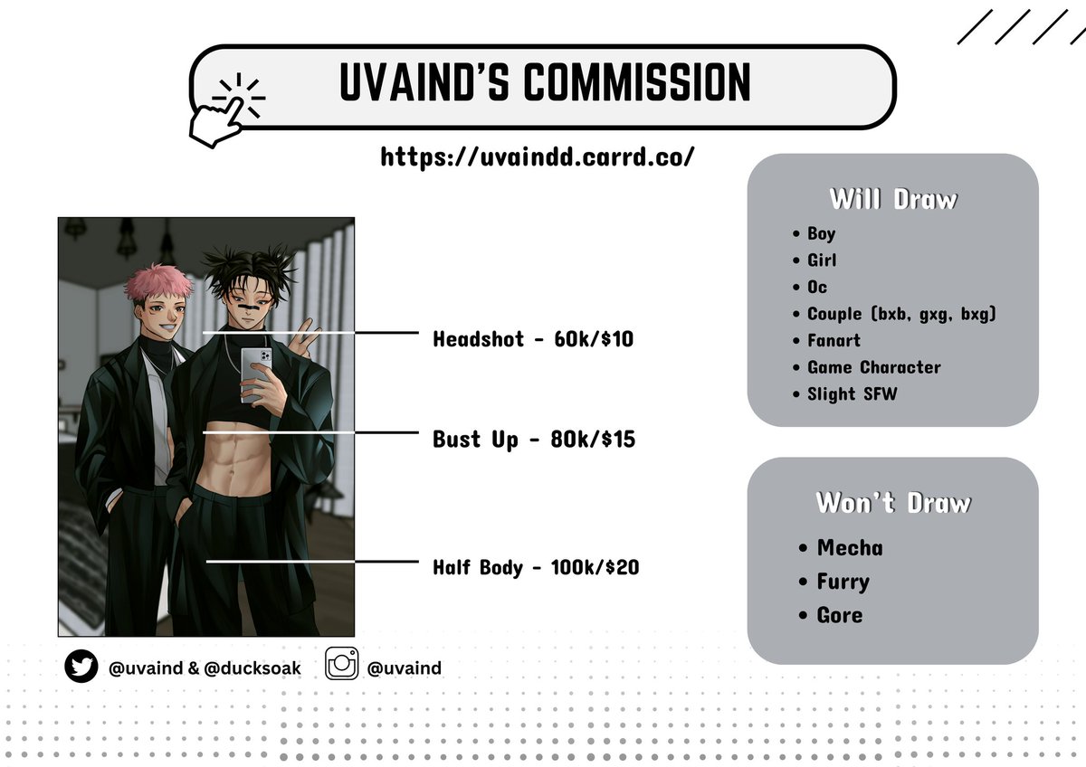 uvaind's tweet photo. Hello i'm open commission for local and international ^^. U can check my card for more information and sample
 https://t.co/W3PAoBnCPf

If you interested and have any question please dm me❣️❣️

#Commission #commissionsopen #commissionart #ArtistOnTwitter #artidn https://t.co/sm0ILbiTfX