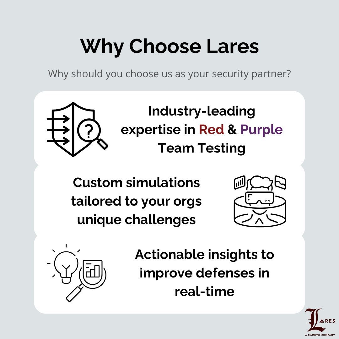 Lares (@lares_) on Twitter photo ๐ค ๐ช๐ต๐ ๐๐ต๐ผ๐ผ๐๐ฒ ๐๐ฎ๐ฟ๐ฒ๐?
โณ Industry-leading expertise in ๐ฅ๐ฒ๐ฑ ๐ฎ๐ป๐ฑ ๐ฃ๐๐ฟ๐ฝ๐น๐ฒ ๐ง๐ฒ๐ฎ๐บ ๐ง๐ฒ๐๐๐ถ๐ป๐ด.
โณ Custom simulations tailored to your organizationโs unique challenges.
โณ Actionable insights to improve defenses in real-time.
Protect what matters most. ๐ค ๐ช๐ต๐ ๐๐ต๐ผ๐ผ๐๐ฒ ๐๐ฎ๐ฟ๐ฒ๐?
โณ Industry-leading expertise in ๐ฅ๐ฒ๐ฑ ๐ฎ๐ป๐ฑ ๐ฃ๐๐ฟ๐ฝ๐น๐ฒ ๐ง๐ฒ๐ฎ๐บ ๐ง๐ฒ๐๐๐ถ๐ป๐ด.
โณ Custom simulations tailored to your organizationโs unique challenges.
โณ Actionable insights to improve defenses in real-time.
Protect what matters most.